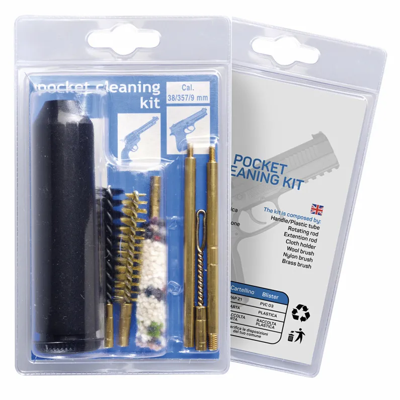 Trusa de curatare StilCrin pentru pistoale sau revolvere cu 3 periuta, Blister Pocket Cleaning Kit, cal: 9 mm