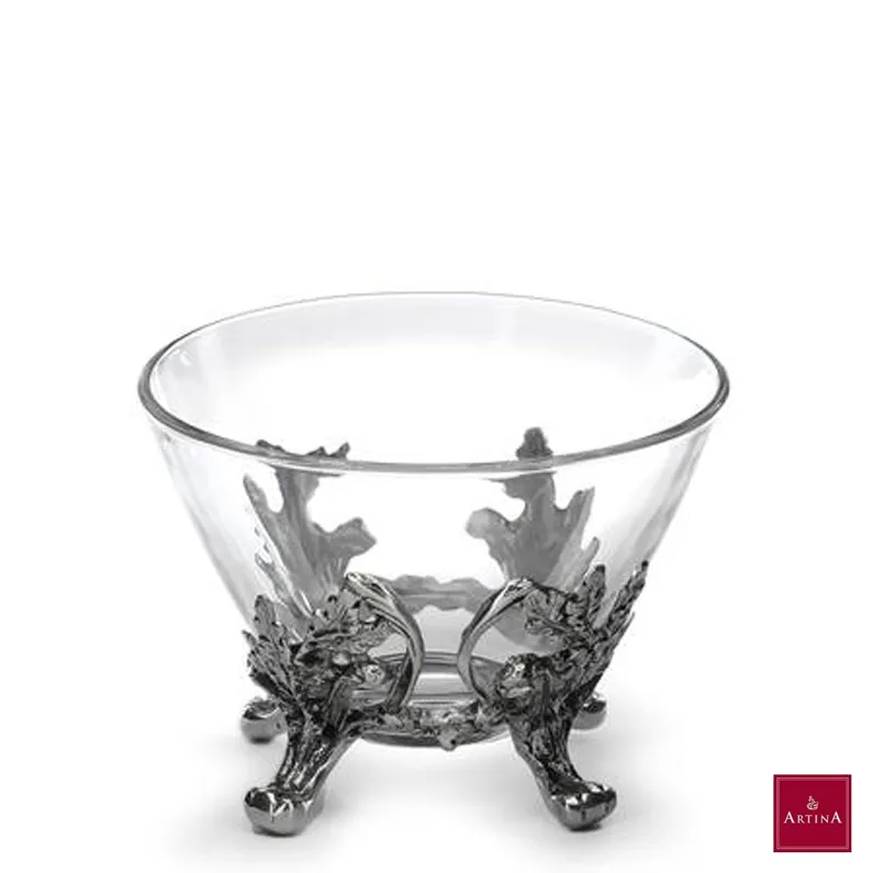Fructiera Artina din sticla cu ornament din zinc