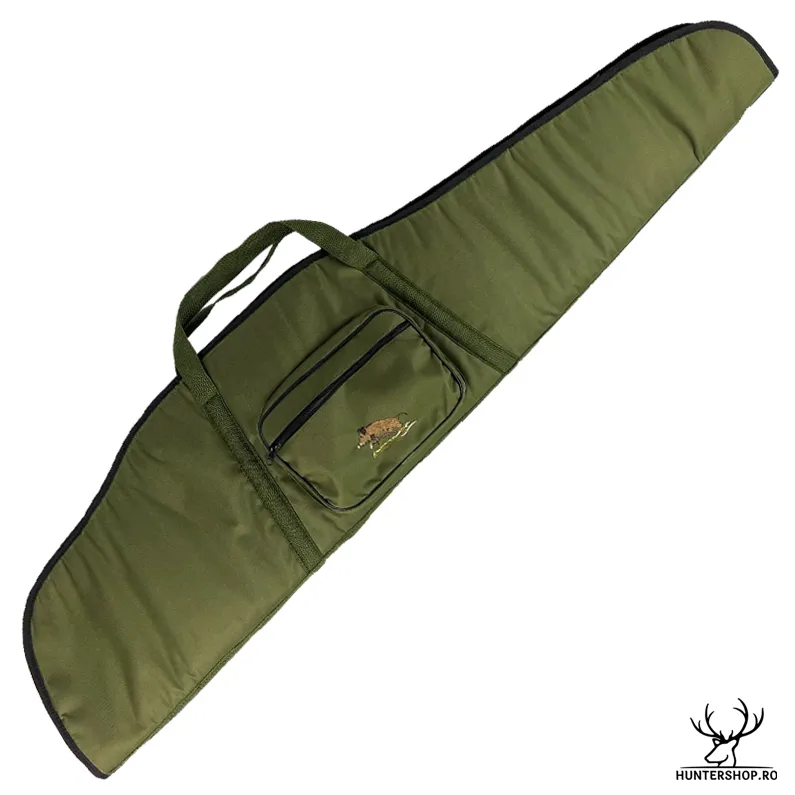 Husa arma textil verde | cu buzunar | captusit | motive vanatoresti