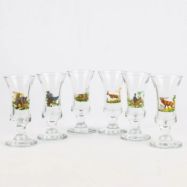 Set de 6 pahare pentru Jagermeister cu motive vanatoresti | 50 ml.