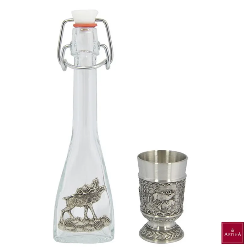 Set de sticluta si pahar Artina din zinc cu motive vanatoresti