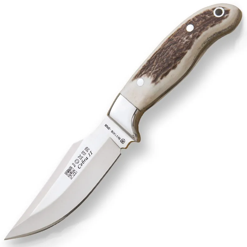Cutit Joker CC40 Cebra cu maner din corn de cerb, lama 11 cm., in husa piele maro