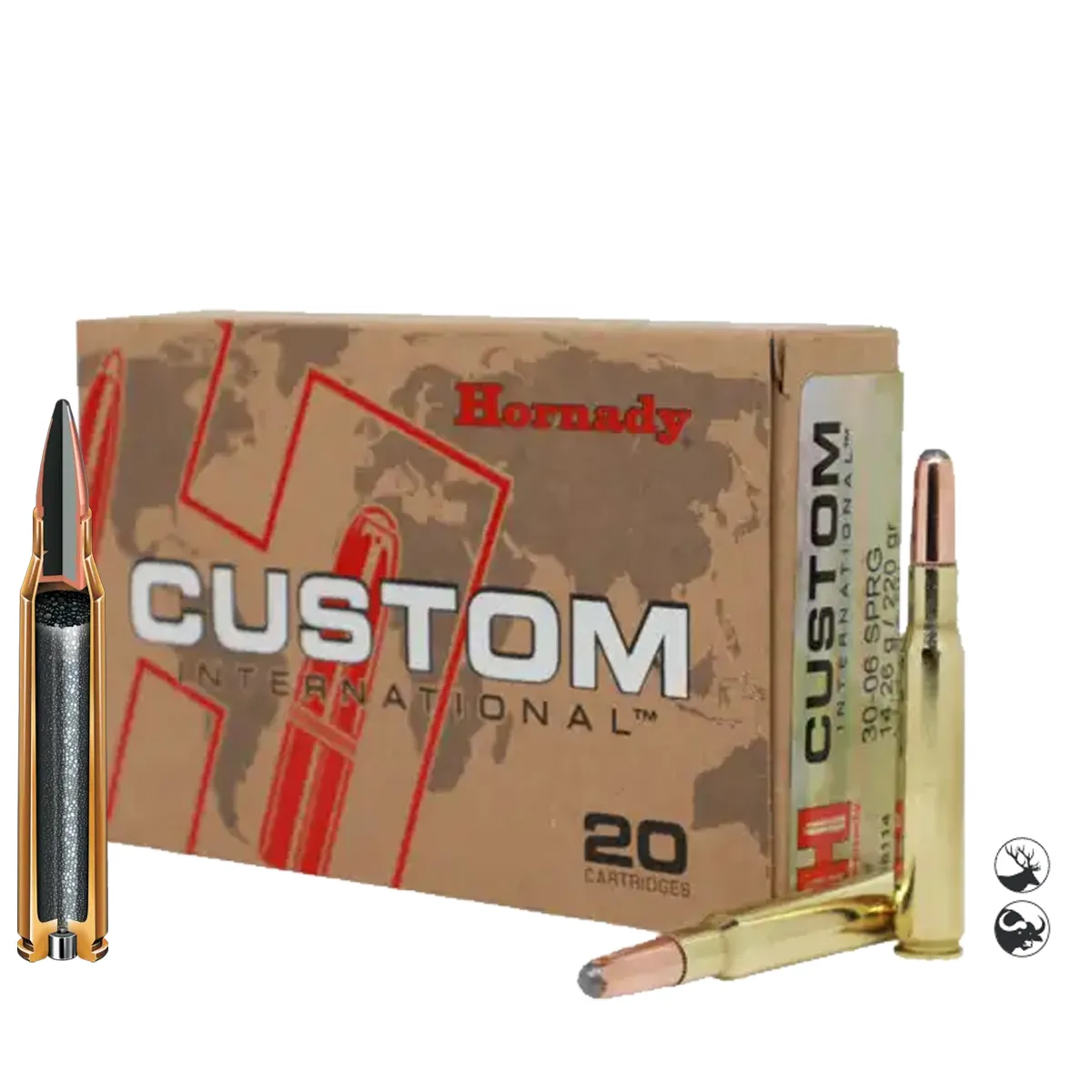 Muniție Hornady 30-06 Springfield 220 gr RN Custom International