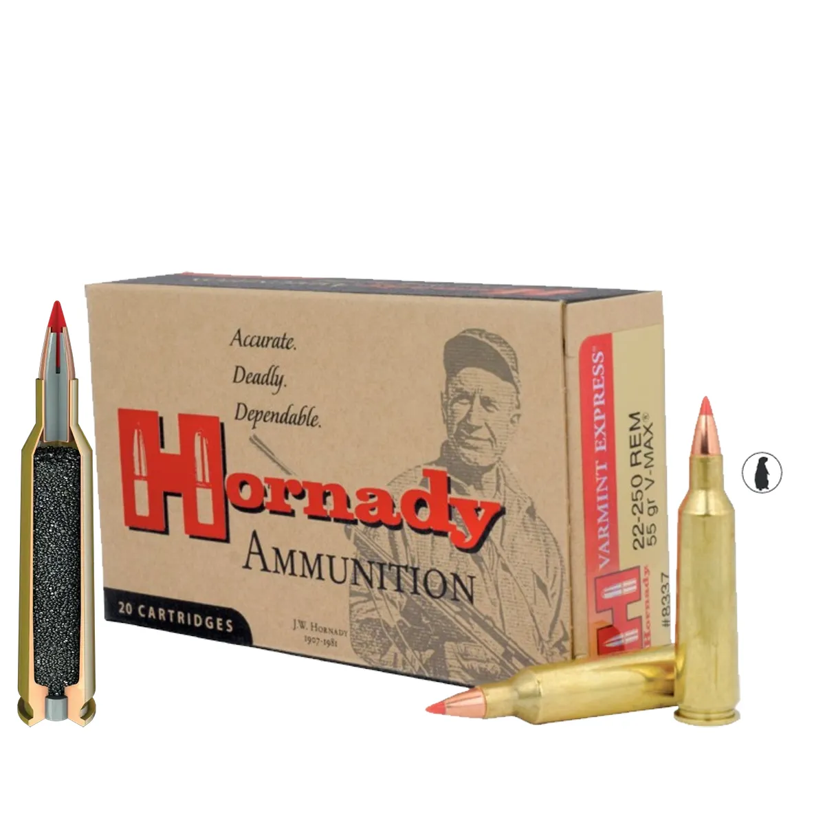 Muniție Hornady 22-250 Rem 55 gr V-MAX