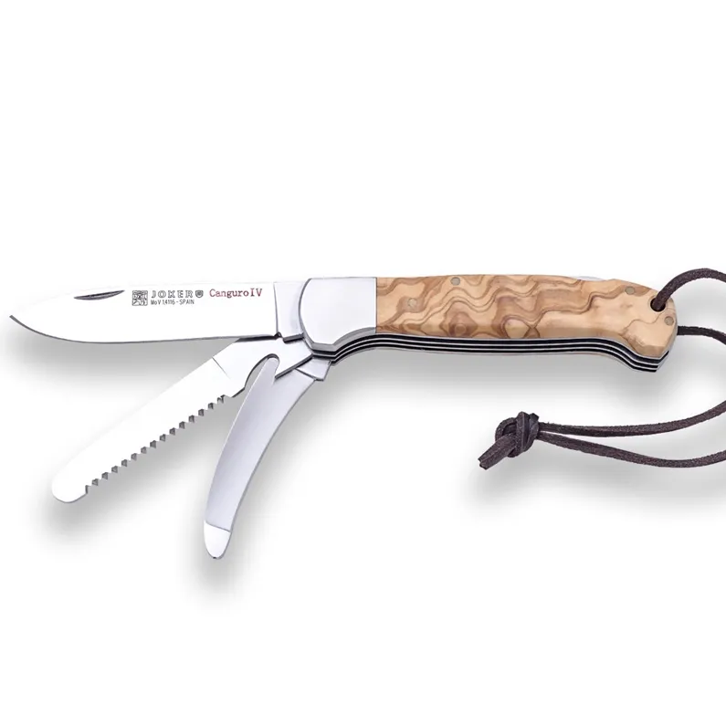 Briceag Joker NO128 Canguro IV, maner din lemn oliva, multifunctional, lama: 8 cm
