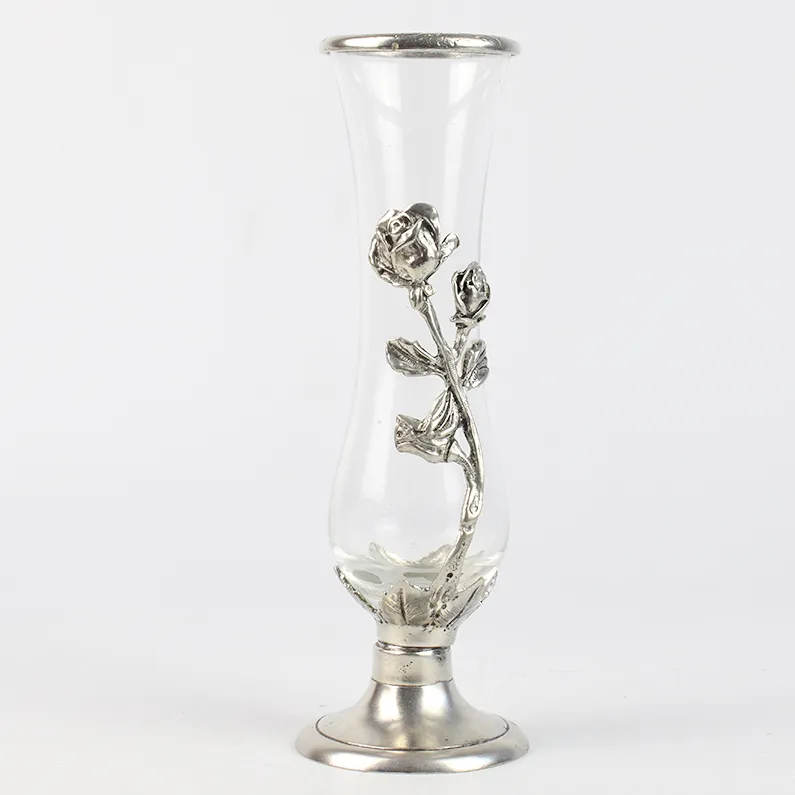 Vaza Artina Roses din sticla cu ornament trandafir din zinc