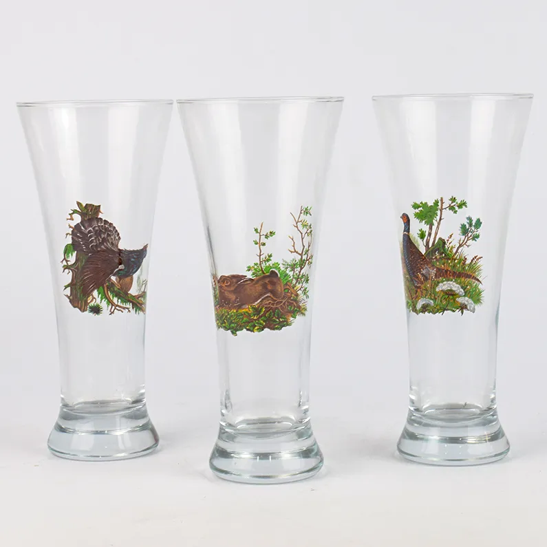 Set de 3 pahare ptr. Bere cu motive vanatoresti | 300 ml.