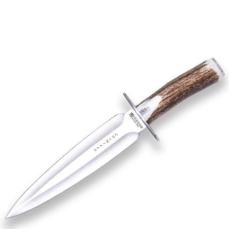 Cutit Joker CC108 Colmillor cu maner din cerb, tais: 21.5 cm, in husa piele maro