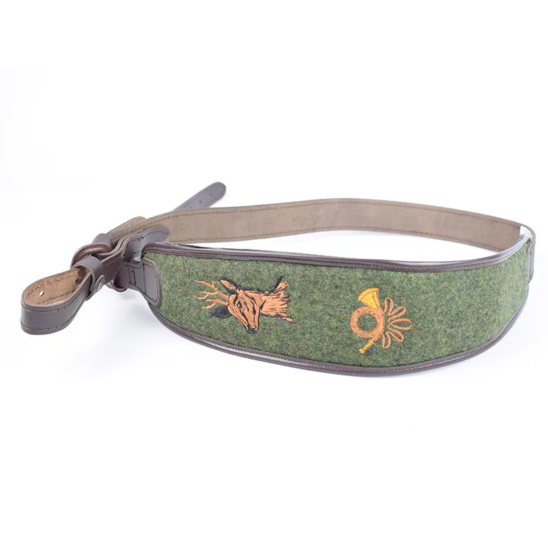 Curea arma piele Fritzmann maro si Loden verde brodat caprior cu cauciuc antialunecare, latime: 70 mm.