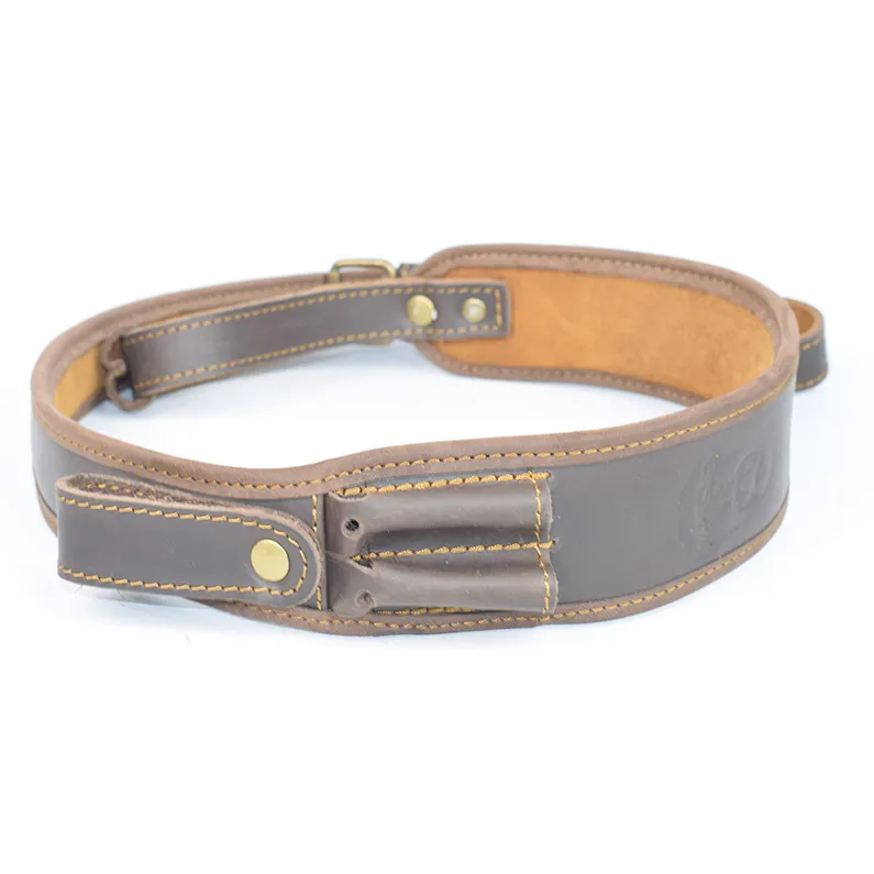 Curea arma piele naturala maro captusit velur cu suport de 2 cartuse, latime: 50 mm. | Hunting