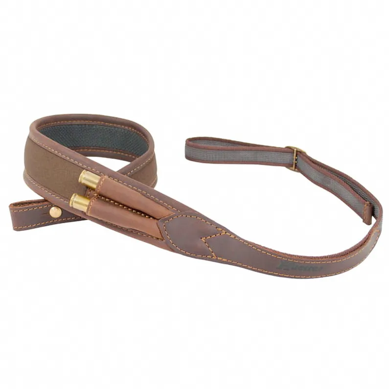 Curea arma piele maro naturala Huetter captusit neopren cu suport de 2 cartuse, latime: 50 mm.