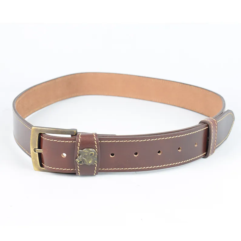 Curea vanator Hubertus piele maro, lungime: 120 / 130 / 140cm., latimea de 40 mm. cu ornament insigna: mistret