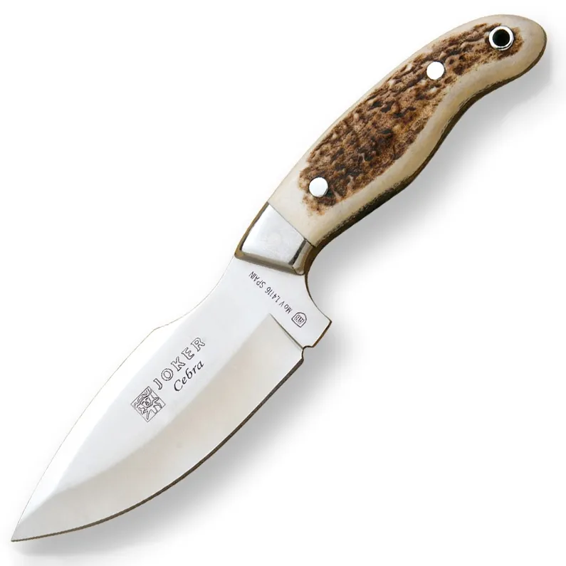 Cutit Joker CC39 Cebra cu maner din corn de cerb, lama: 11 cm, husa piele maro