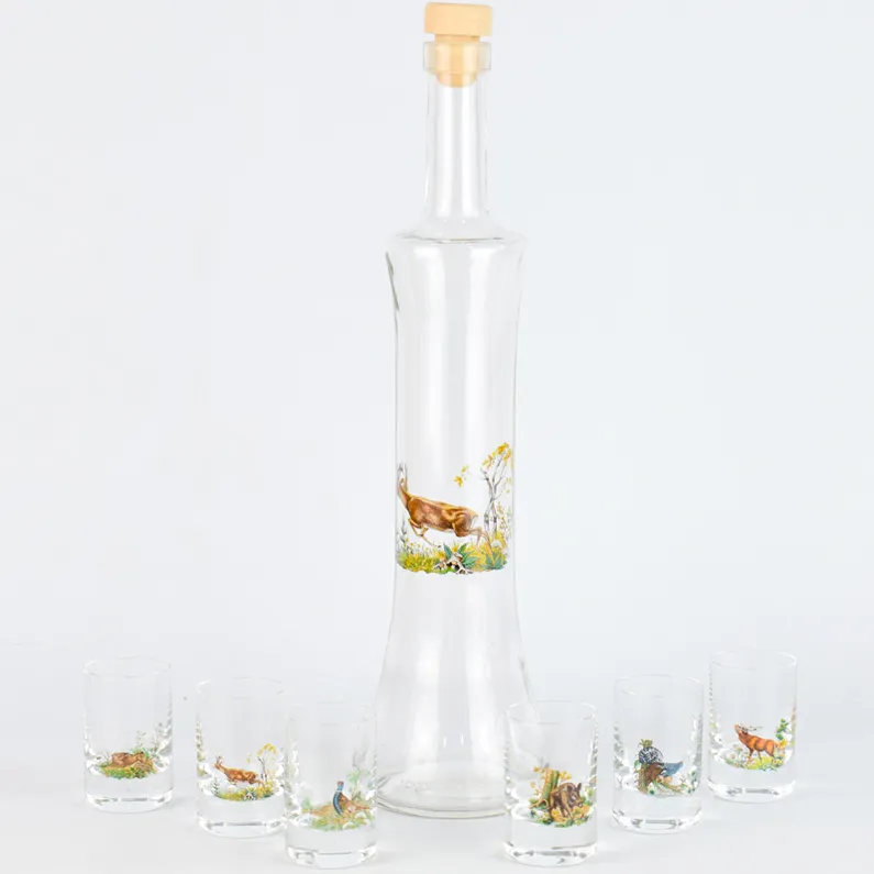 Set de 6 pahare si sticla cu motive vanatoresti | 13*05*055