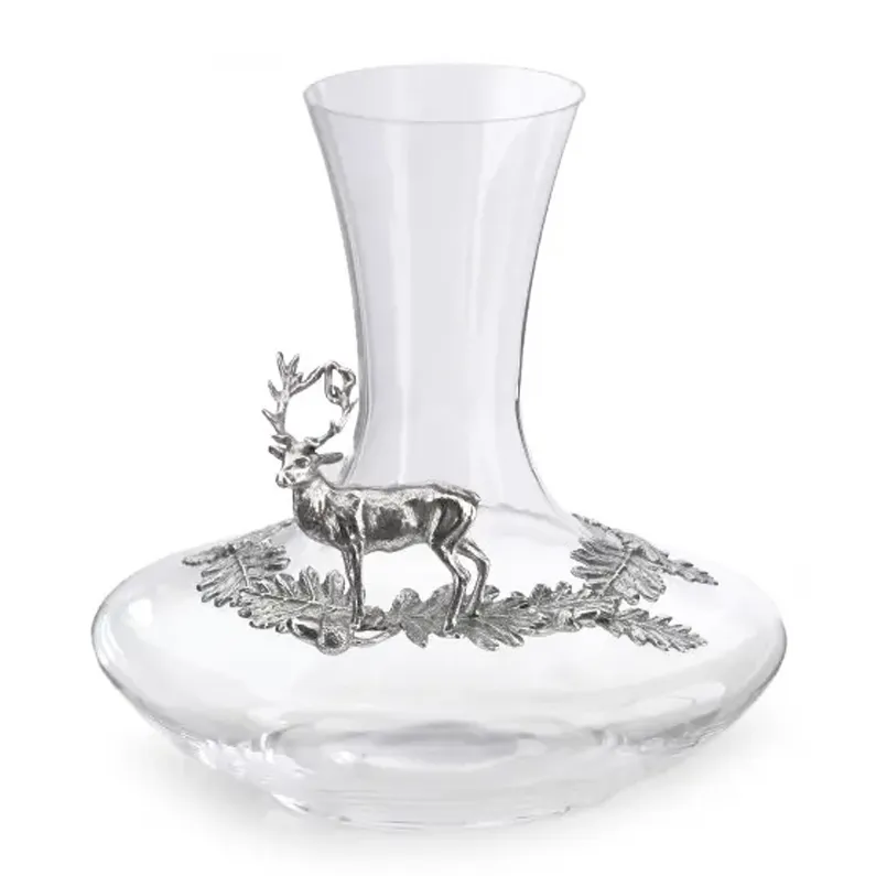Decantor de vin din sticlă cu ornamente din zinc cerb | Artina