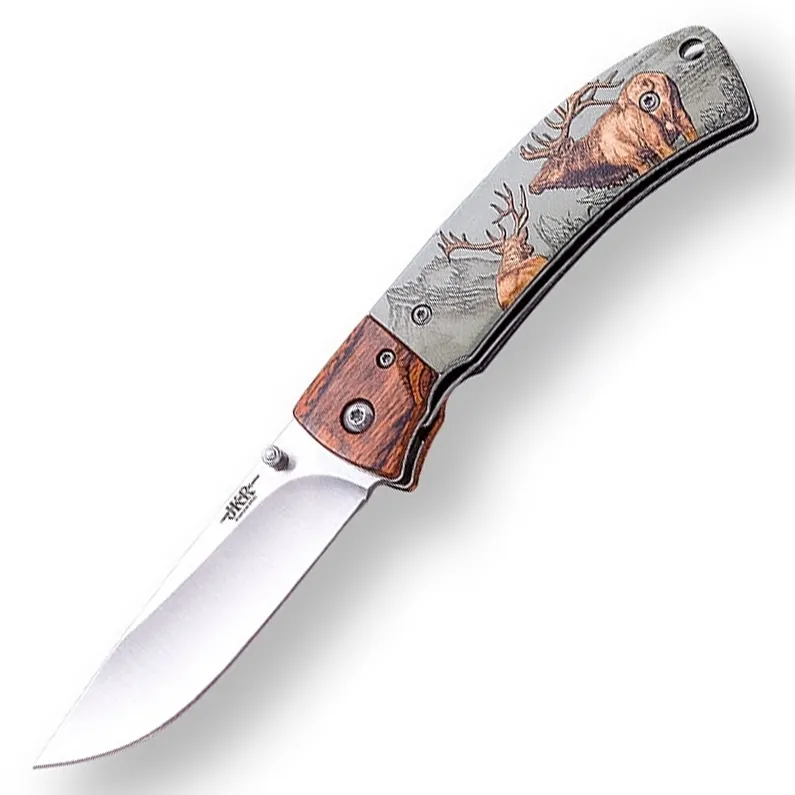 Briceag Joker JKR0654, maner combinat din lemn si plastic cu imagine de cerb, tais: 8.3 cm