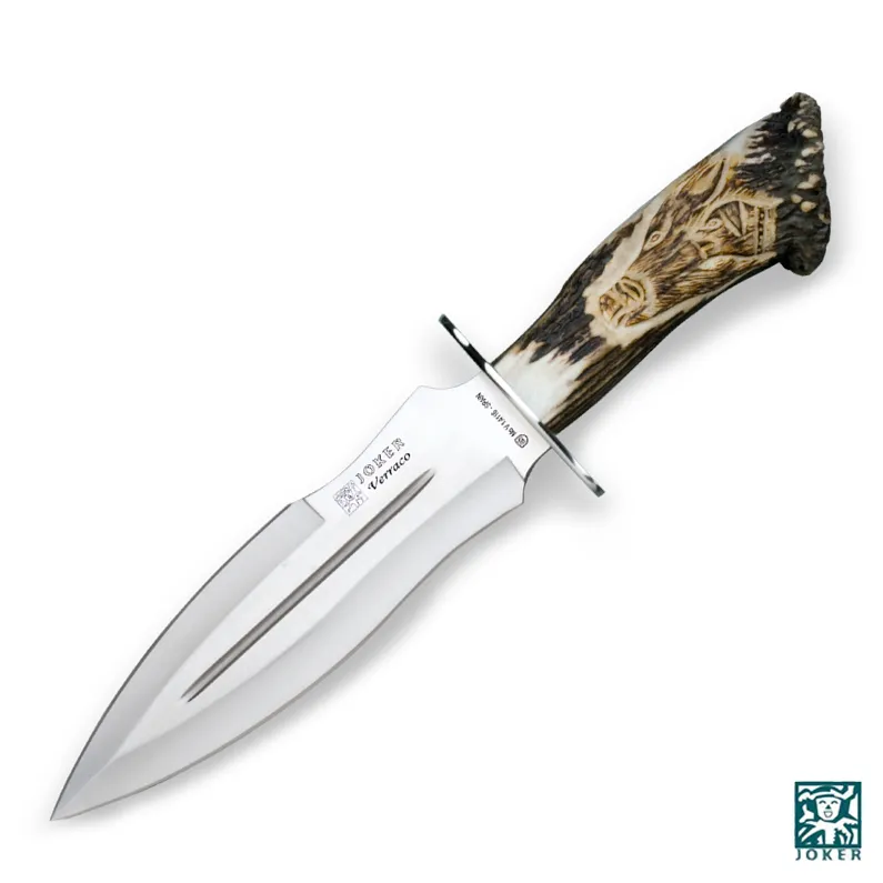 Cutit vanatoare Joker CT42 Verraco cu maner din corn de cerb gravat in husa piele | lama: 26 cm
