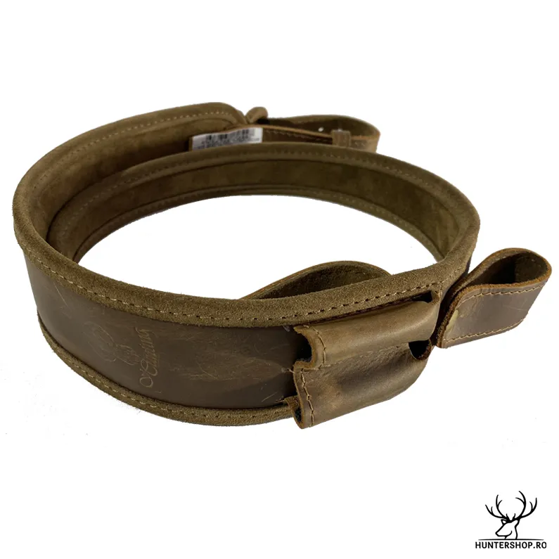 Curea arma piele maro | captusit | velur | 50 cm | cu port de 2 cartuse | Hunting BLS