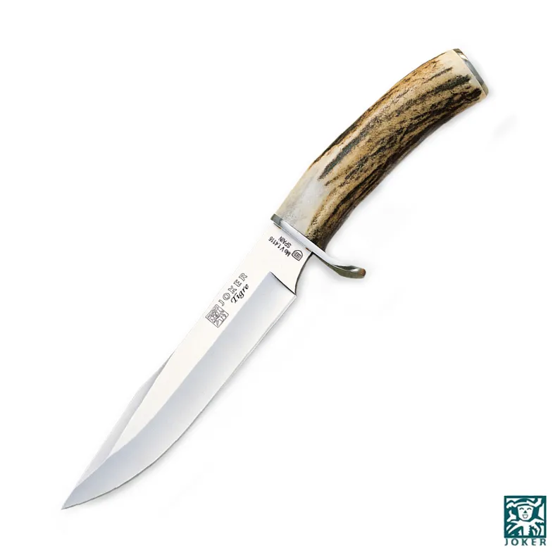 Cutit Joker CC37 Tigre, inox, maner din corn de cerb, husa piele maro, lama de 17 cm