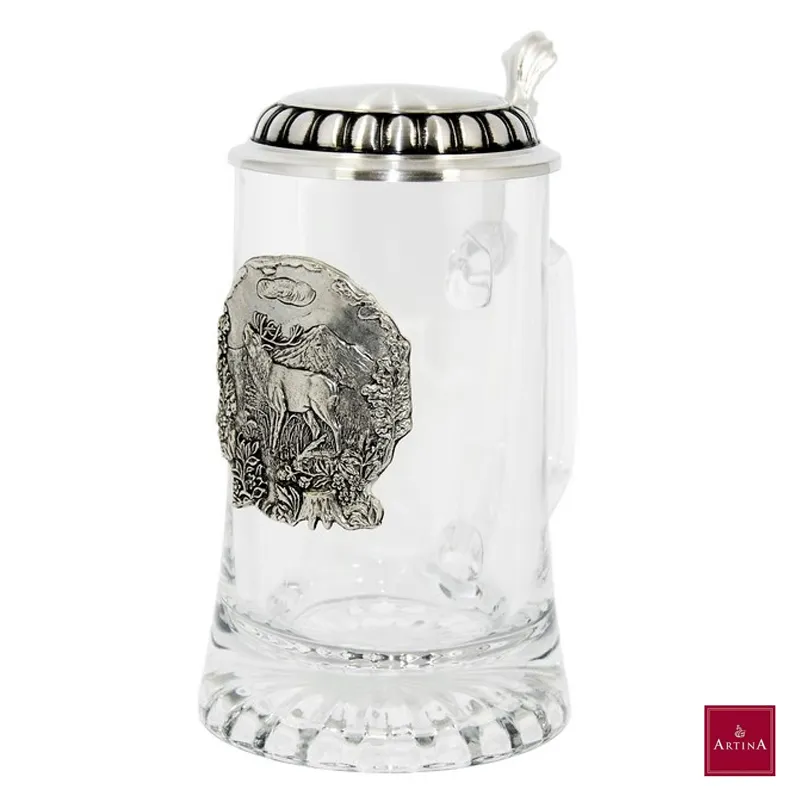 Halba de bere Artina cu motive vanatoresti cerb cu capac din Zinc | 0.5 l.