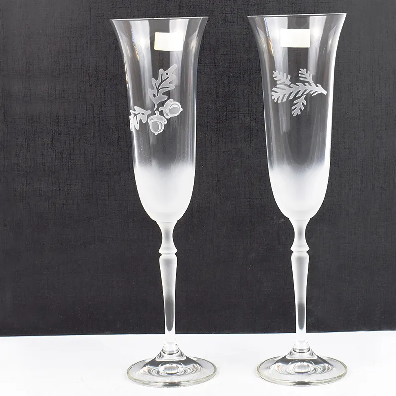 Set de 2 pahare din stivla, gravat, ptr. sampanie cu motive vanatoresti | 200 ml.
