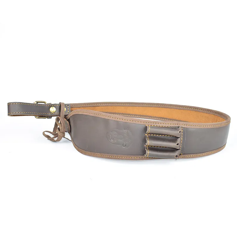 Curea arma piele naturala maro captusit piele velur cu Suport de 3 cartuse, latime: 70 mm., lungime: 100 cm. | Hunting