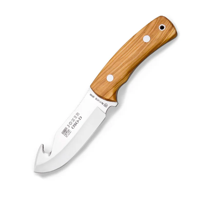 Cutit Joker CO56 Oso pentru jupuit cu maner din lemn, in husa piele maro, lama: 12 cm