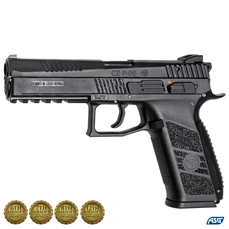 Replica pistol airsoft ASG CZ P-09, full metal, cu cutie transport, Gas/CO2, 0.7 J.