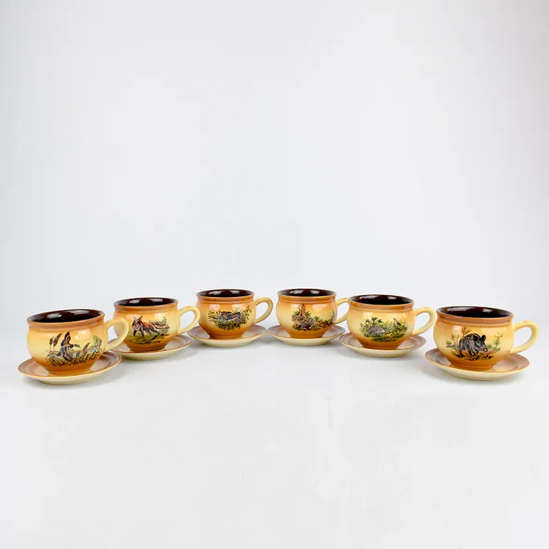 Set cafea Moka ceramic de 6 persoane cu motive vanatoresti