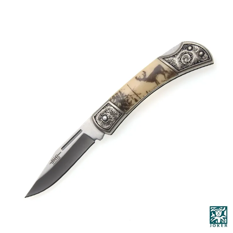 Briceag Joker JKR0111 cu maner din zamak, cerb, deschidere cu o mana | 70 mm
