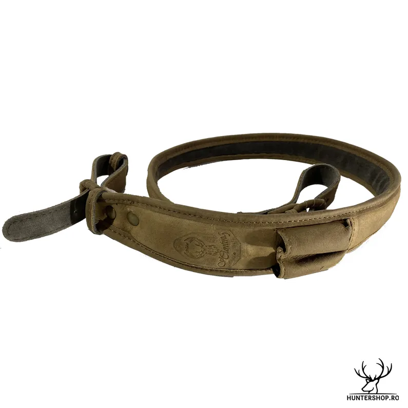 Curea arma piele maro captusit velur | latime 50 cm. | cu 2 suport de cartuse