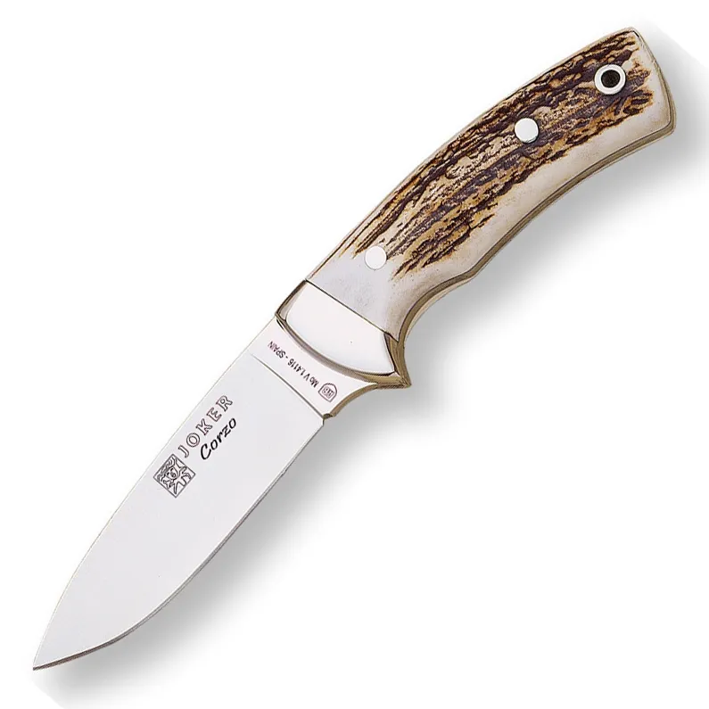 Cutit Joker CC23 Corzo, maner din corn de cerb, husa din piele, lama: 10 cm