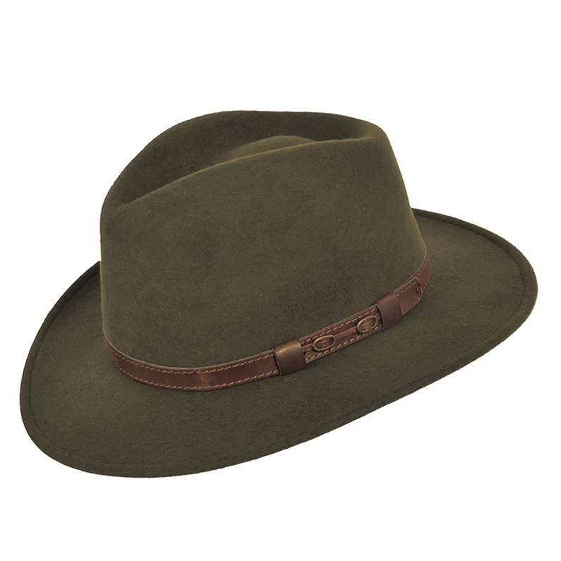 Palarie Lodenhut khaki, ornament din piele maro, impermeabil, 100% lina