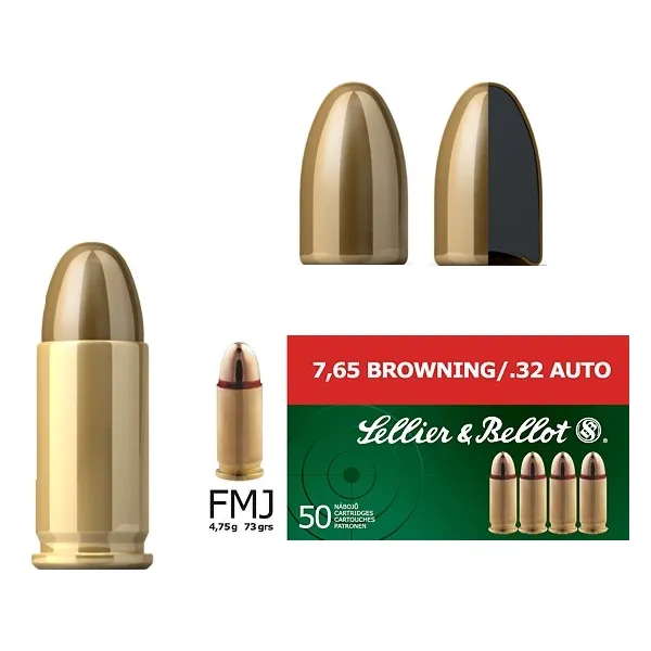 CARTUS 7,65 BROWNING FULLMANTEL/4,75G. / .32AUTO FMJ