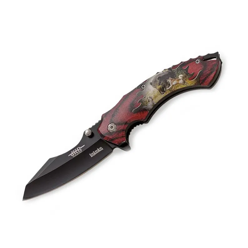 Briceag Joker JKR0737, maner din lemn cu ornamente mistret, deschidere cu o mana, lama: 8.5 cm