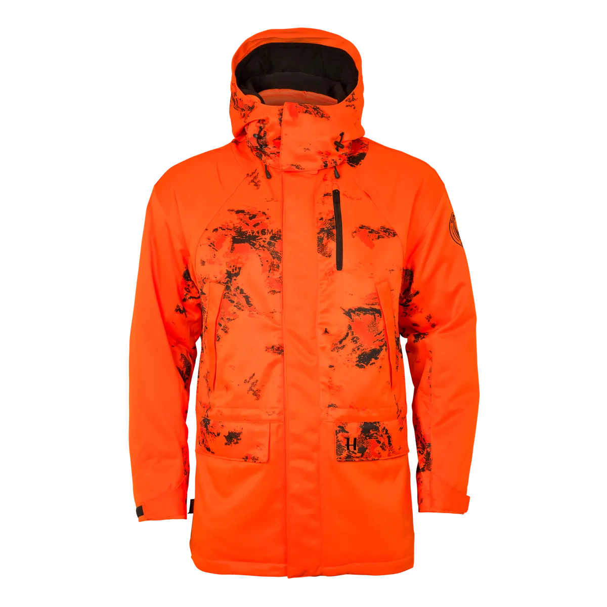 Jachetă de vânătoare izolată Härkila Wildboar Pro Blaze camo HWS, camuflaj AXIS MSP CE orange