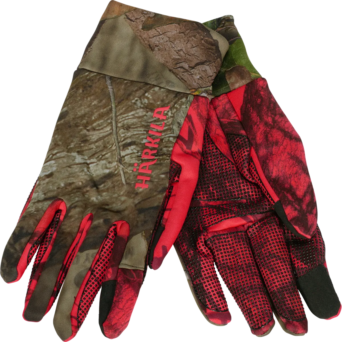 Mănuși fleece camo Härkila Moose Hunter 2.0, camuflaj MossyOak Break-Up Country/camuflaj MossyOak Red