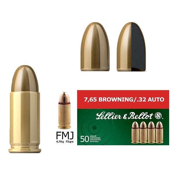 CARTUS 7,65 BROWNING FULLMANTEL/4,75G. / .32AUTO FMJ